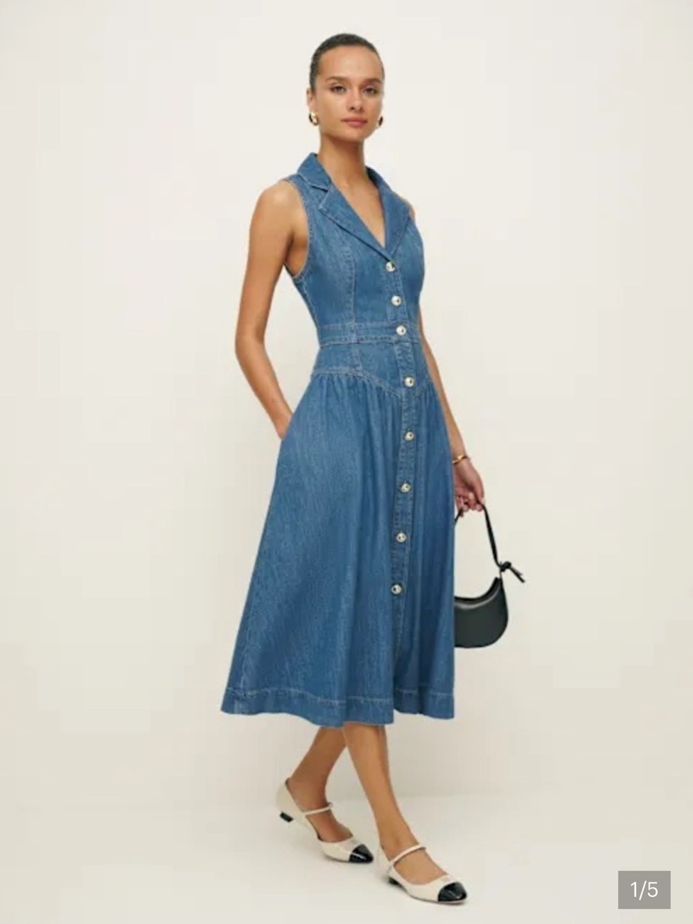 Reformation Ellison Denim Midi Dress Size 6 Button Front